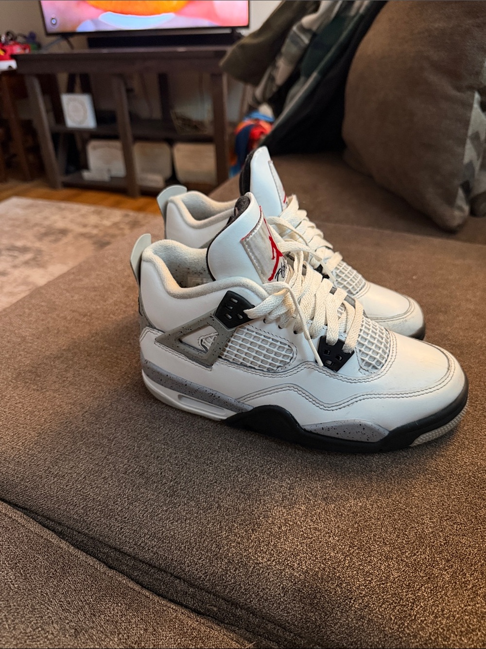 Jordan Kids White, Gray & Black Retro 4 Sneakers